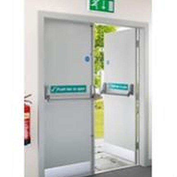 White double leaf FR doors with push bars